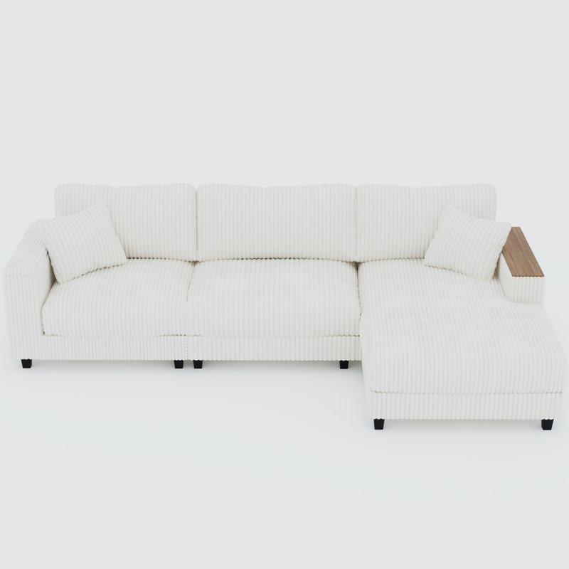 Canapé modulaire en L Deitz avec rangement caché et coussins Deitz, Orienté à droite, Velours côtelé blanc