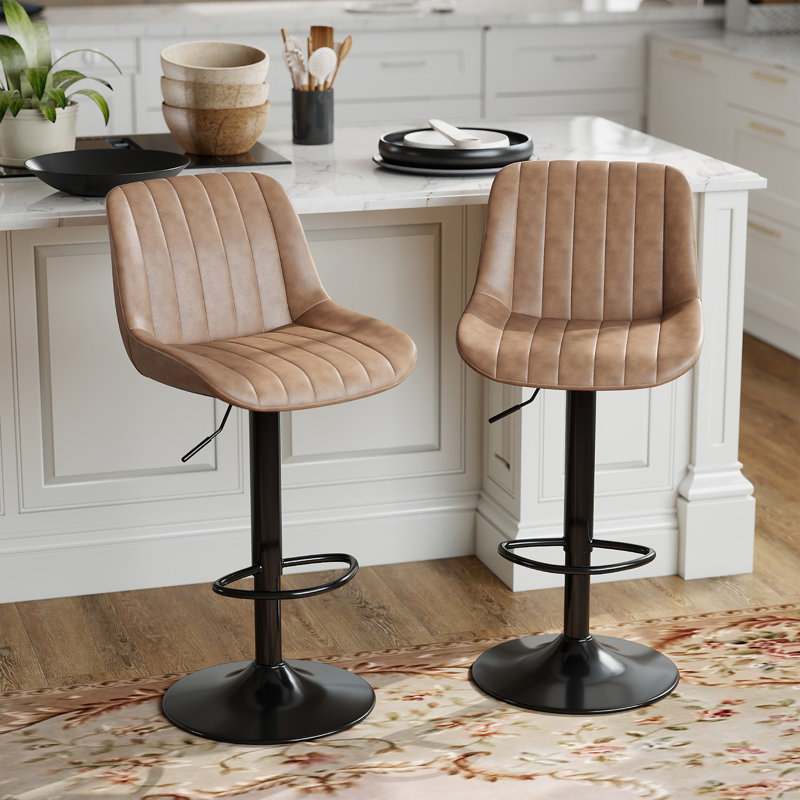 Swivel Upholstered Adjustable Height Counter Stool with Metal Frame, Dark Brown, 2