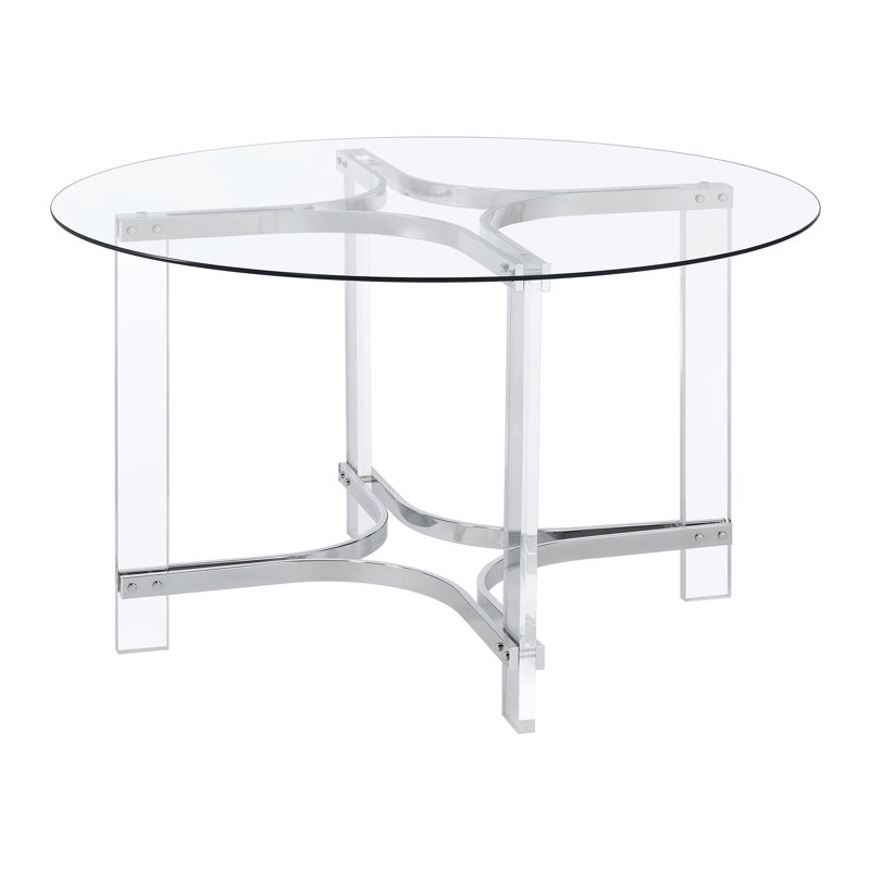 47-inch Round Glass Top Acrylic Dining Table Chrome