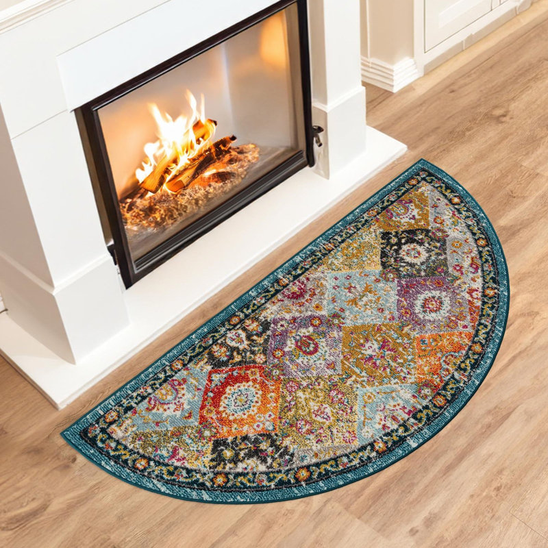 Galyean Abstract Multi Color Area Rug, Half-circle 3'1" x 6'1"