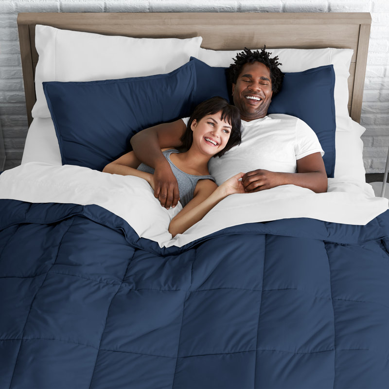 Modern & Contemporary Comforter, Dark Blue/White, Twin Comforter + Pillowcases