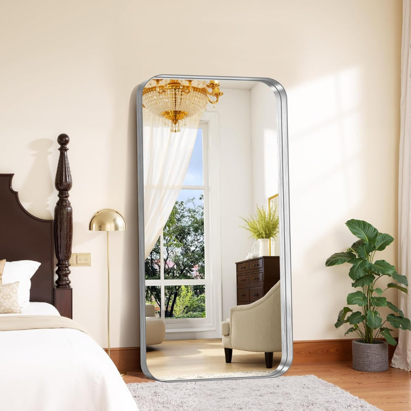 Grand miroir de salle de bain 60 po x 30 po pour lavabo double, miroir mural à cadre profond argent brossé avec coins arrondis, verre trempé antirouille pour meuble-lavabo de style campagne moderne (horizontal / vertical)