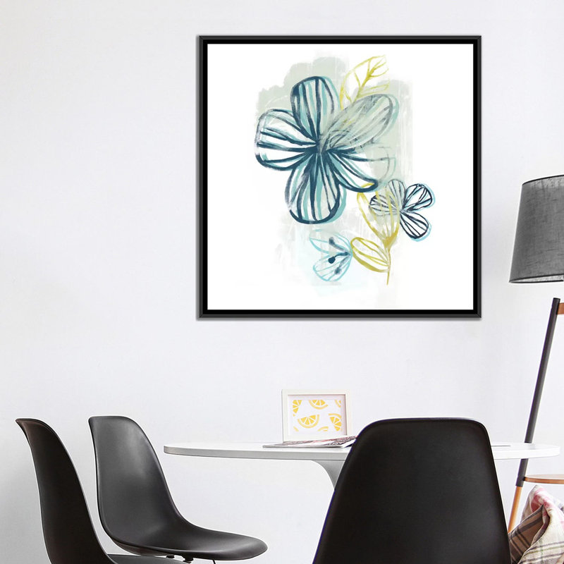 «Floral Offset II», impression sur toile, H 18 po x l 18 po x P 1,5 po, Toile encadrée noire, Pas de tapis