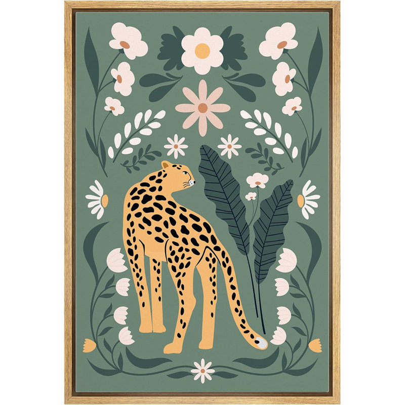 Bright Preppy Animals Botanical Floral Print Cheetah Cat Print Bedroom Animals Modern Boho Style Preppy, 36" H x 24" W