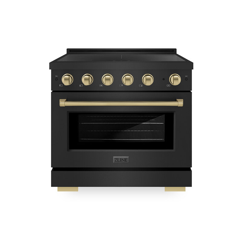 ZLINE Autograph 36 in. Black Stainless Paramount Induction Range with Polished Gold Accents, Champagne Bronze