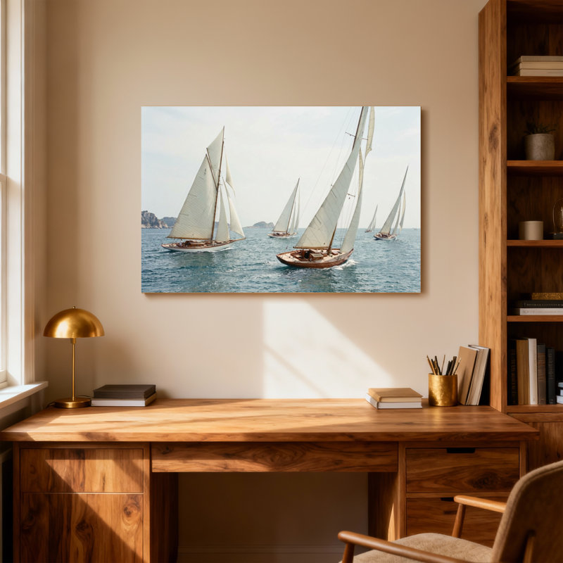 Landscape & Nature Sailboats Gliding On Calm Ocean Waters, 24" H x 36" W