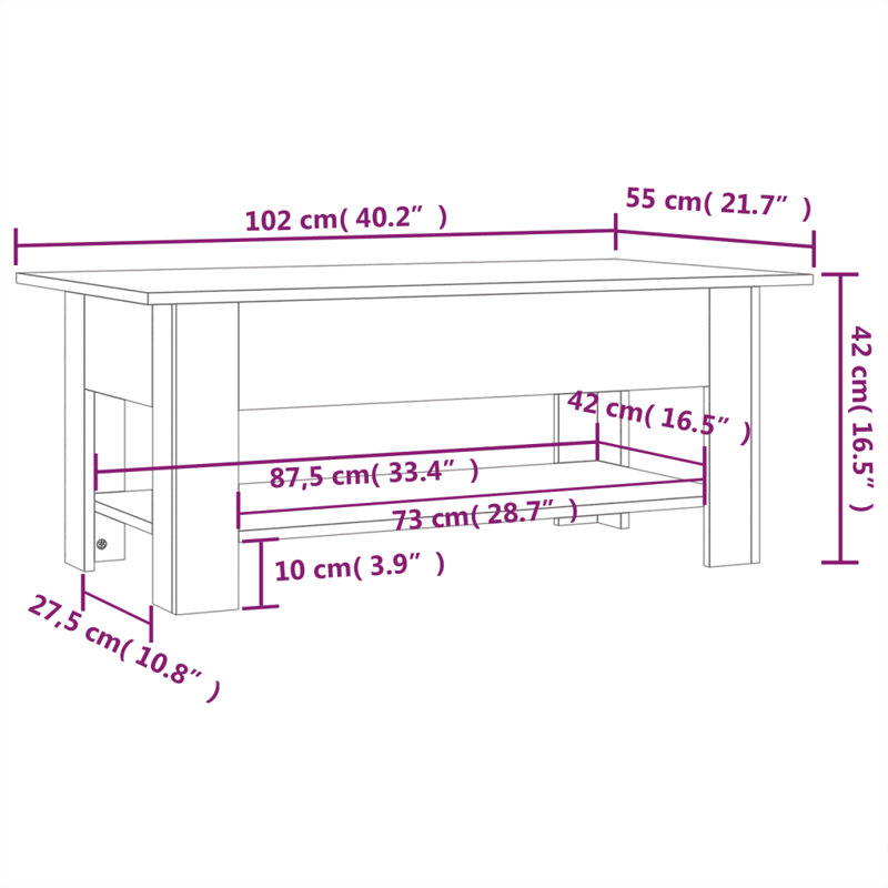 Coffee Table 102x55x42 cm Engineered Wood, Black