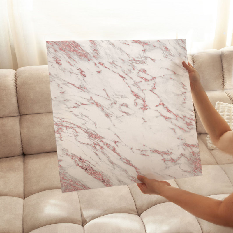 Impression abstraite abstraite moderne sur fond or rose, H 20 po x l 20 po