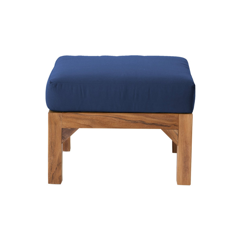 Repose-pieds extérieur en teck avec coussin Sunbrella, Bleu marine