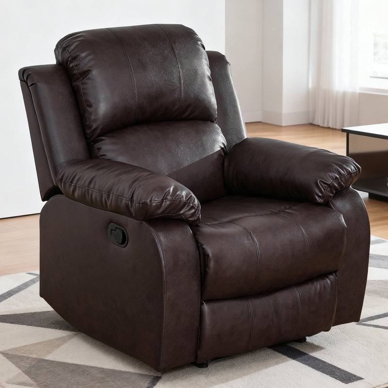 35" Wide Modern Vegan Leather Manual Recliner Chair With Comfortable Arms And Back, Brown