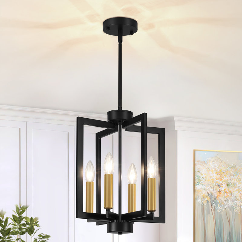 Lustre géométrique moderne à 4 lumières pour salle à manger Capra, Noir mat