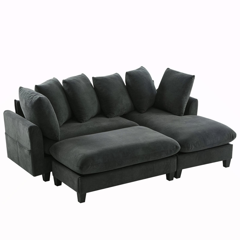 Canapé modulaire en L de 83 po avec canapé L 83 po avec amplement d'espace de rangement, repose-pieds mobile et six coussins décoratifs pour le salon