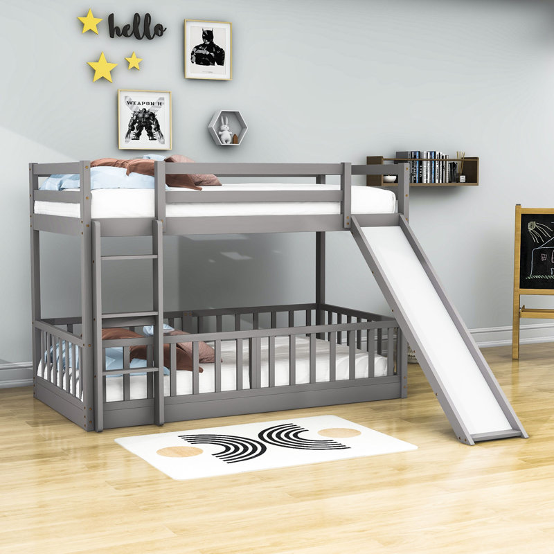 Eskild Twin Over Twin Standard Bunk Bed with Slide by Harriet Bee, Gray