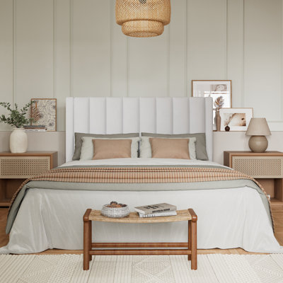 Modern Velvet Upholstered Platform Bed with Headboard, No Box Spring Needed