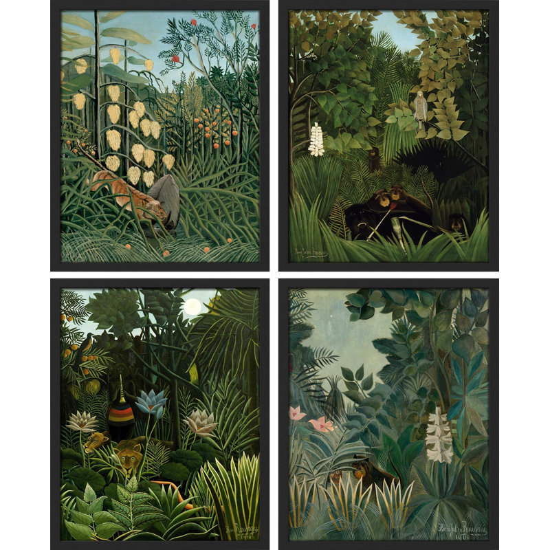 Faune tropicale tropicale, impression sur papier, 4 pièces, Noir, H 14 po x l 11 po