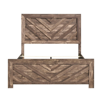 Grand lit rustique brun, ornements de mobilier moderne en placage de bois avec tête de lit et rails, sommier requis