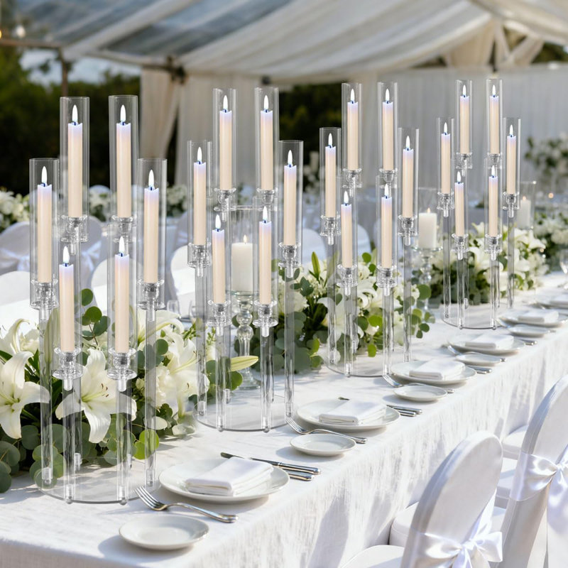 4Pcs Acrylic Candelabra Centerpiece With 6 Adjustable Arms, Acrylic Candle Holder Round Base, Perfect For Led Candles, Elegant Home Decor,Wedding Centerpieces For Tab