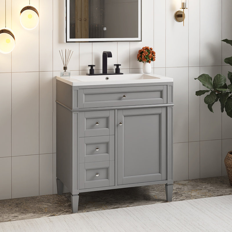 30'' Freestanding Bathroom Vanity With Top Sink, Grey