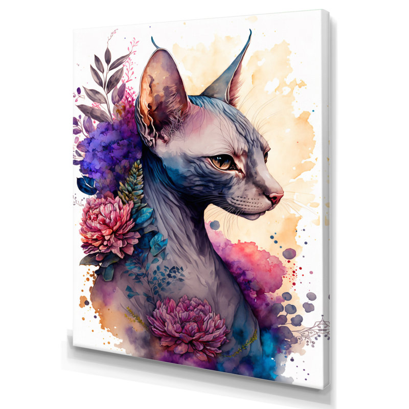 «Cute Sphynx Floral I», impression sur toile, Toile tendue, H 20 po x l 12 po x P 1 po