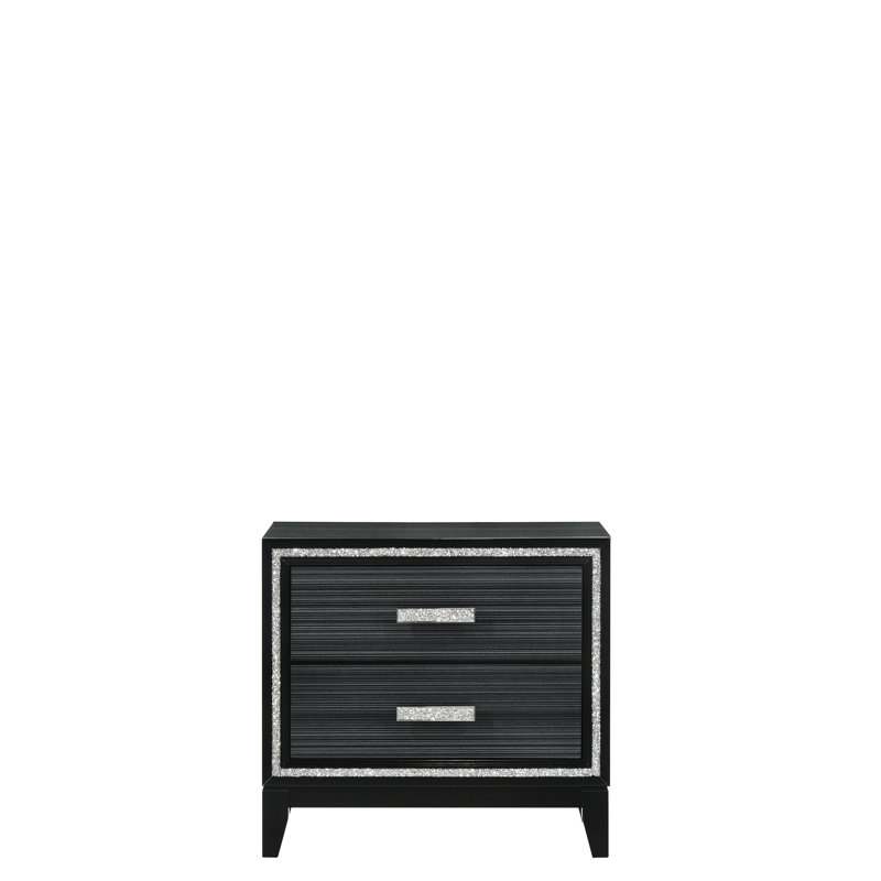 Sleek Weathered Black Finish Nightstand - Enhance Your Bedroom Aesthetics, 28" X 26", Synthetic Table 2 Drawer For Elegance And Functionality Organization Style