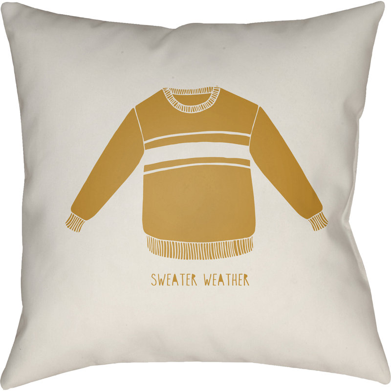 Sweater Weather Indoor/Outdoor Throw Pillow, 18" H x 18" W x 4" D, White/Yellow