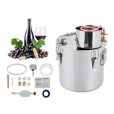 Distillateur à alcool en acier inoxydable. Ensemble de brassage avec tube en cuivre et thermomètre à double affichage intégré pour le bricolage whisky Home. Vin. Brandy et fabrication d'huile essentielle