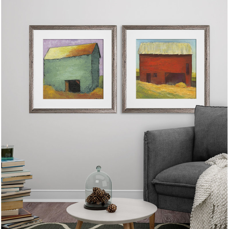 " Barns " 2 - Pieces, Brown Framed