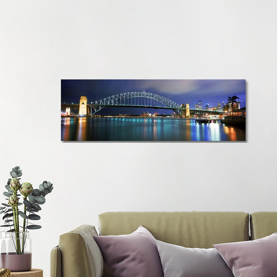 Sydney Harbour Bridge With The Sydney Opera House In The Background, Sydney Harbor - Wrapped Canvas Panoramic Print