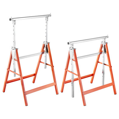 Saw Horses, 2 Pack Folding Work Horses, 440 lbs Load Capacity Sawhorse with Heavy Duty Legs, Adjustable Height Saw Horse with Non-Slip Foot Pads, for Woodworking, Carpenters & Contractors