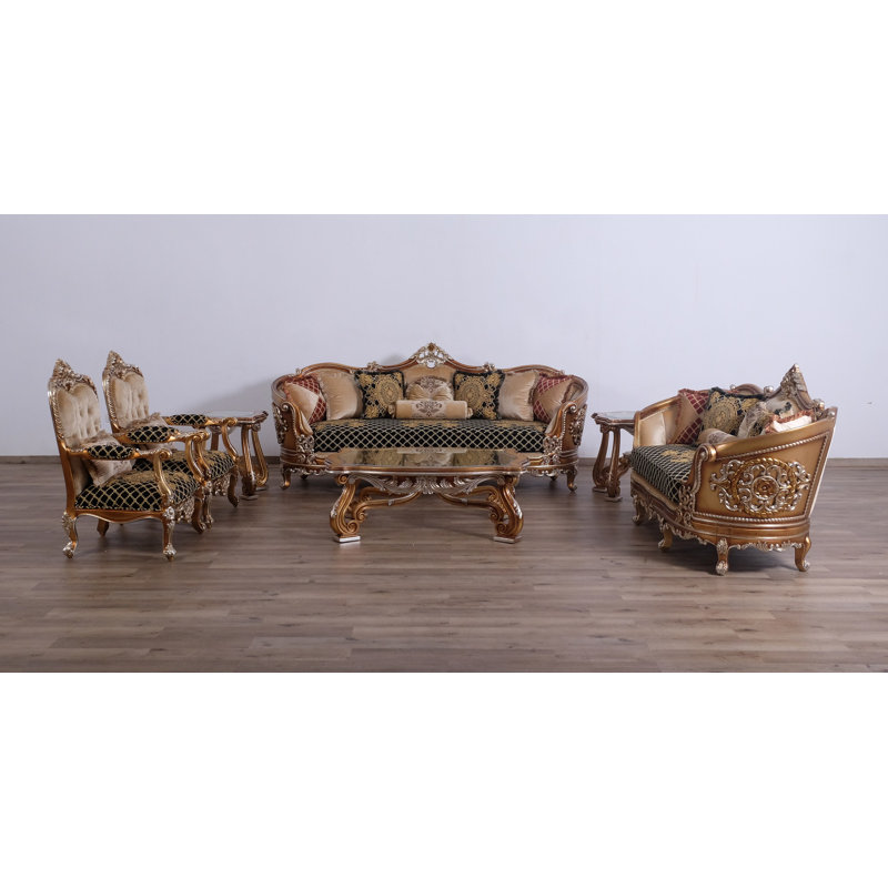 Saint Germain Velvet Sofa, Black/Gold/Light Brown Velvet