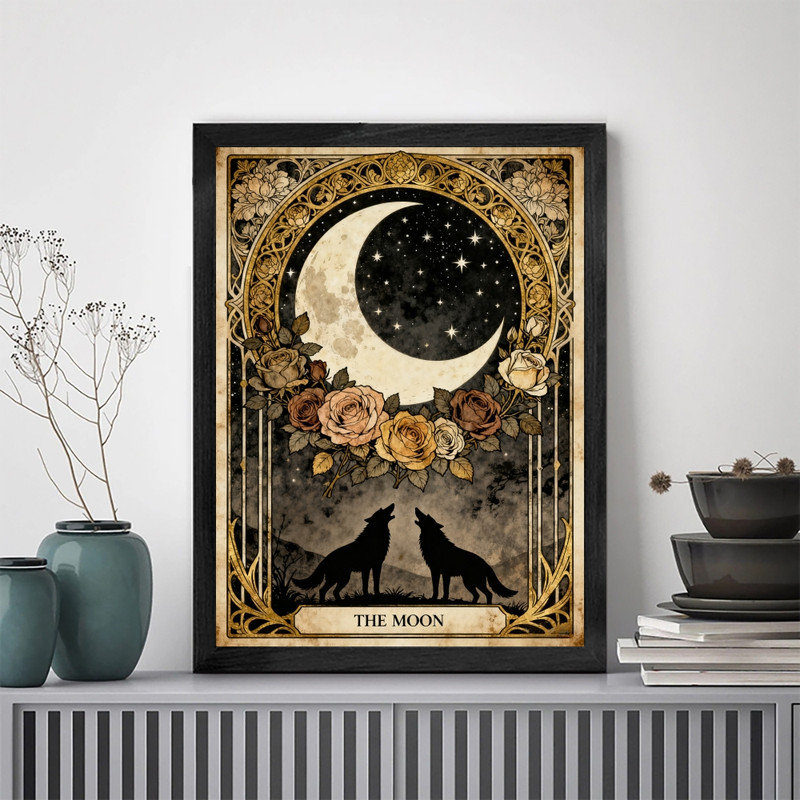 Art mural noir encadré noir «The Moon Tarot» - Art nouveau, H 11 po x l 9 po