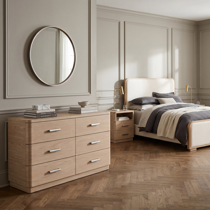 Nomad 3 Piece Queen Bedroom Set, 5 Pcs: Bed, 2 Nightstands, Dresser, Mirror, Queen