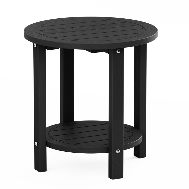16 Inch Round Outdoor Side Table Adirondack Plastic/Resin Patio Side Table Weather Resistant End Table with Storage Shelf