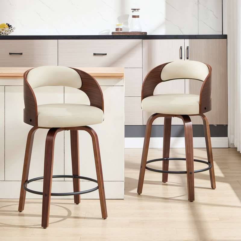 Comfortable Swivel Counter Stool With Durable Solid Wood Legs, Beige