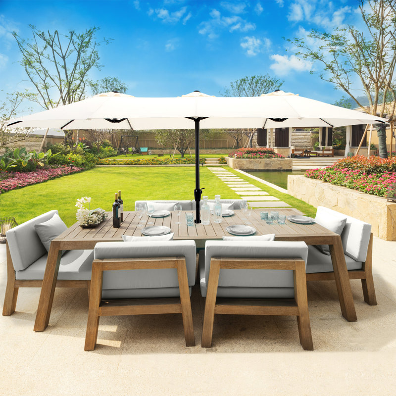 Très grand parasol d'extérieur - abat-jour double 15 pi avec manivelle pour meubles d'extérieur, terrasse, cour ou piscine Pure Garden (beige)