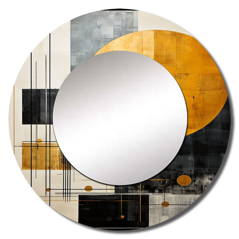Cerulean Cubism Shapes II - Abstract Shapes Round Mirror Wall Decor, 29" x 29"