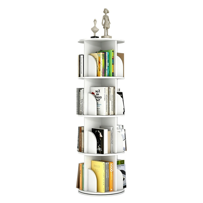 Bibliothèque blanche à 4 niveaux rotatifs - Support de rangement sur pied pivotant à 360 degrés pour les petits espaces