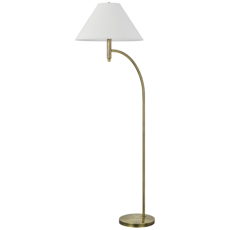Lampe sur pied Groton Mini Arc 165 cm (65 po) de hauteur, en laiton antique, 150 W, ampoule E26 à 3 intensités, abat-jour blanc cassé