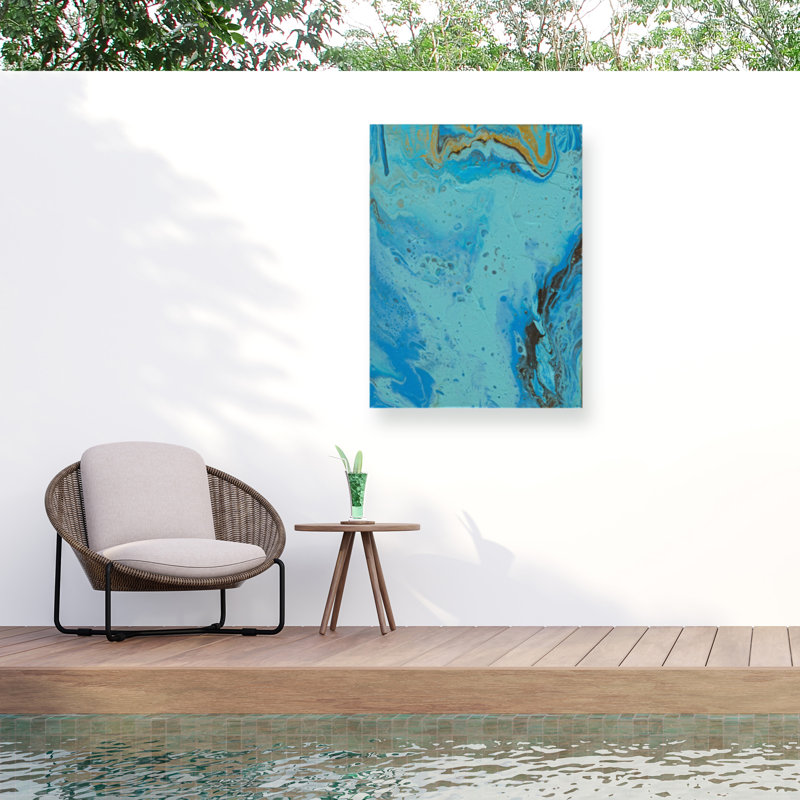 Caribbean Blue and Brown Abstract Canvas Wall Art, 14x19