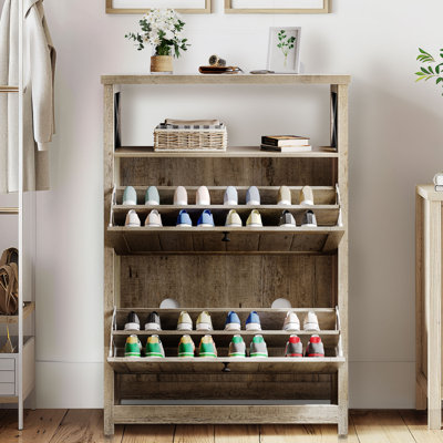 Herik 16 Pairs Tipping Bucket Shoe Storage Cabinet with 2-Storage Shelve