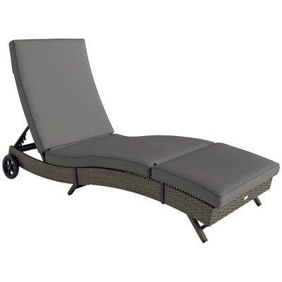 Chaise longue d'extérieur en résine tressée, résistante aux intempéries, avec dossier réglable et 2 roulettes, grise.