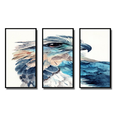 Portrait d'un aigle bleu - ensemble d'art mural sur toile traditionnel encadré de 3