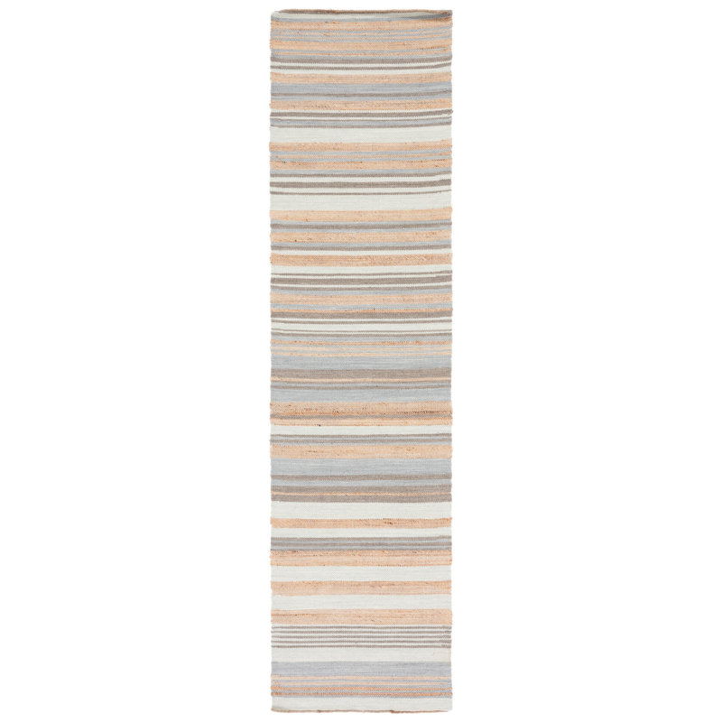 Grice Hand Woven Jute/Wool Striped Rug in Natural/Light Blue, Runner 2'3" x 9'