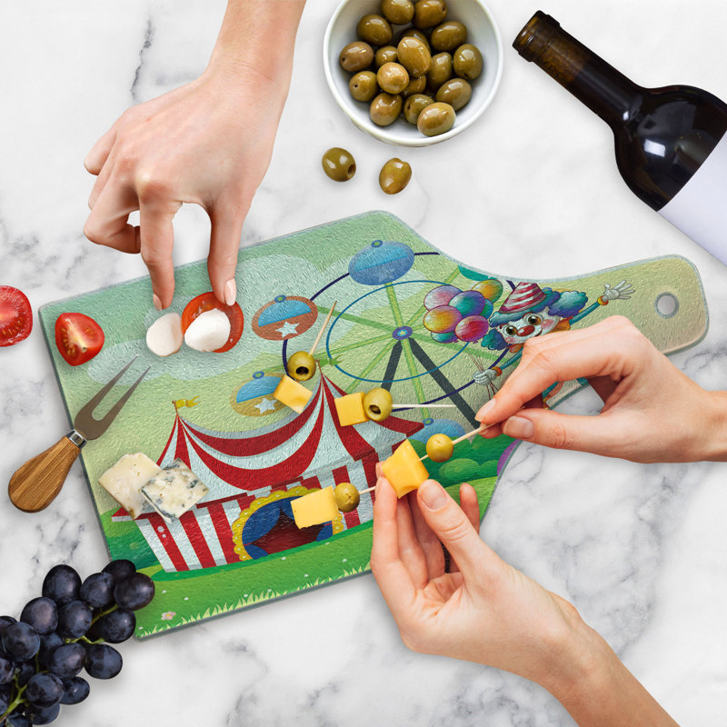 Ambesonne Colourful Tempered Glass Cutting Board Clown Inflatable Ball Multicolor
