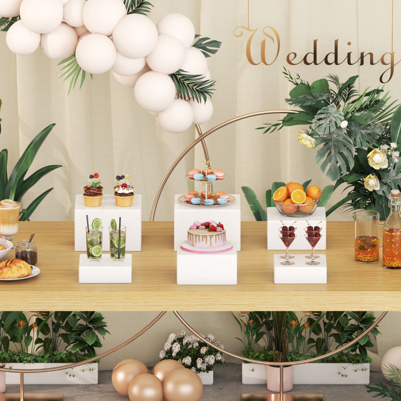 Buffets et supports à buffet, risers alimentaires pour table de buffet, présentoir à gâteaux de dessert pour la fête, présentoir à bijoux de collection, boîtes à cubes blanches, 3 pièces (6 po, 7 po, 7,8 po)