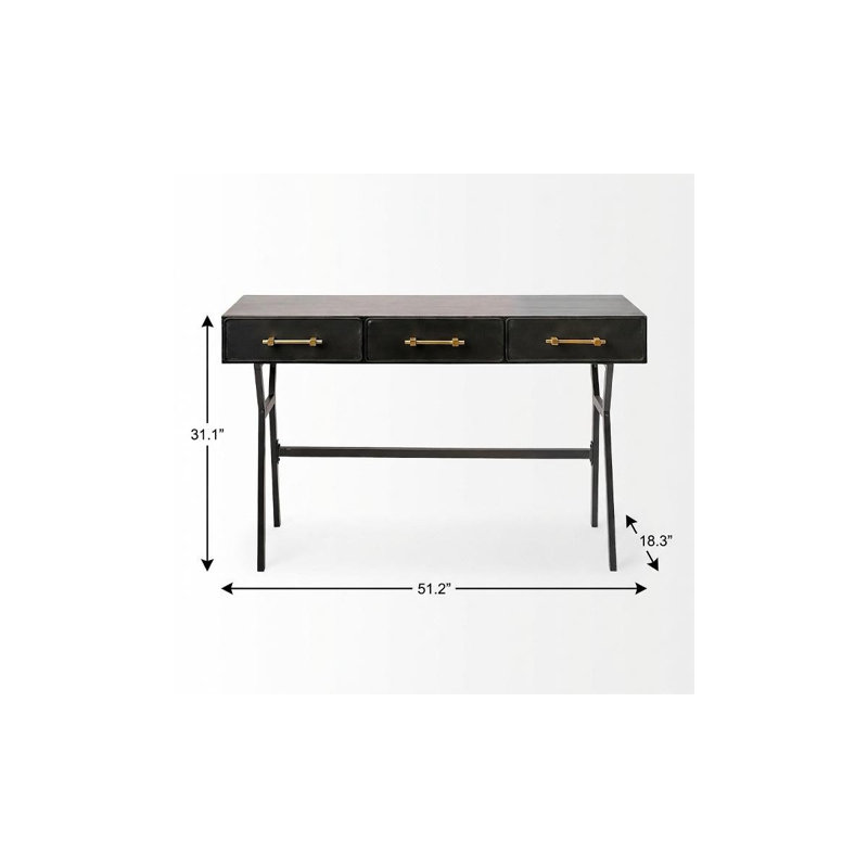 Bureau 51 po noir avec trois tiroirs