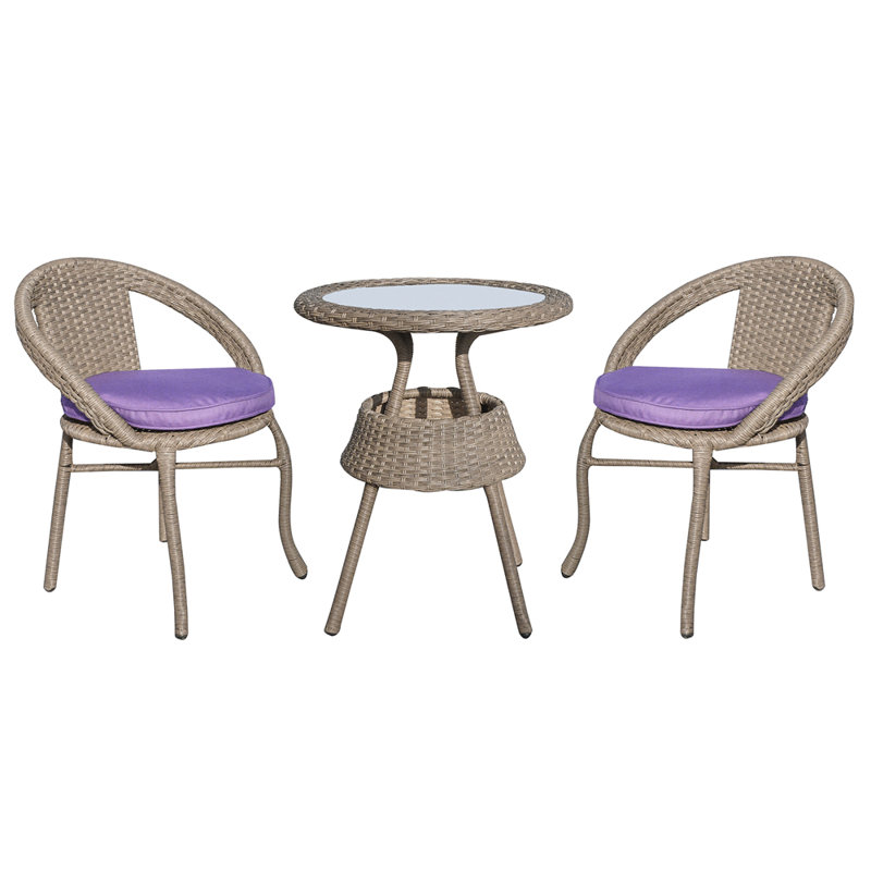 Ensemble bistro avec coussins 27,5 po Felker, Naturel, Mauve
