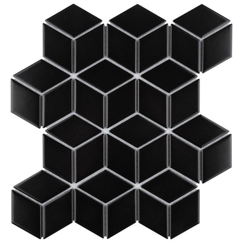 Metro Rhombus 10-1/2 " x 12-1/8 " Porcelain Mosaic Floor & Wall Tile, Matte Black