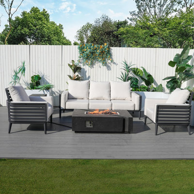 5-person Outdoor Aluminum Conversation Set With Cushions And Fire Pit