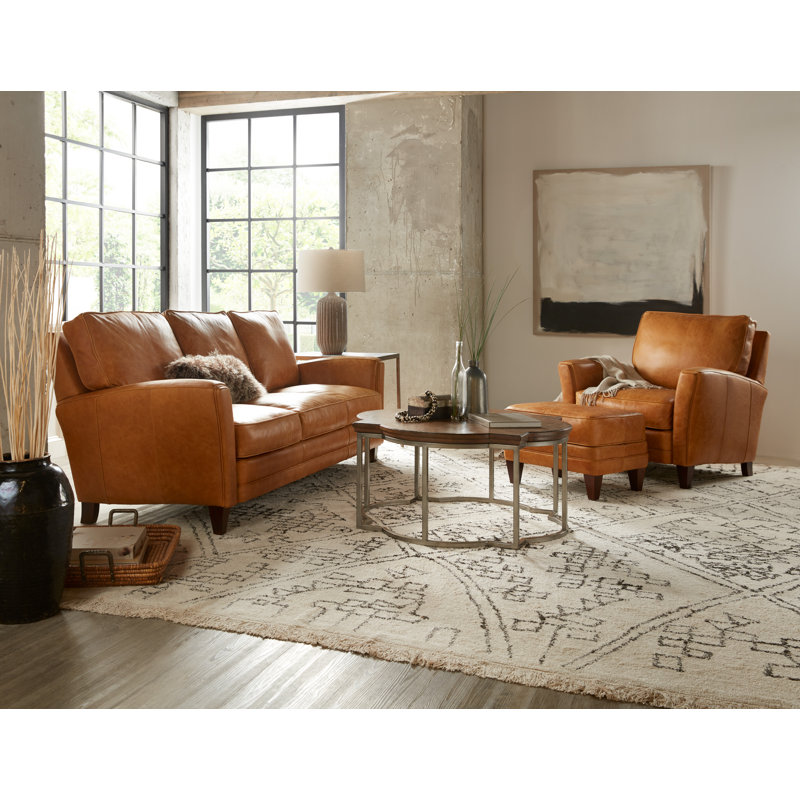 Willow Ottoman, Cobblestone, Aline Fumo Genuine Leather